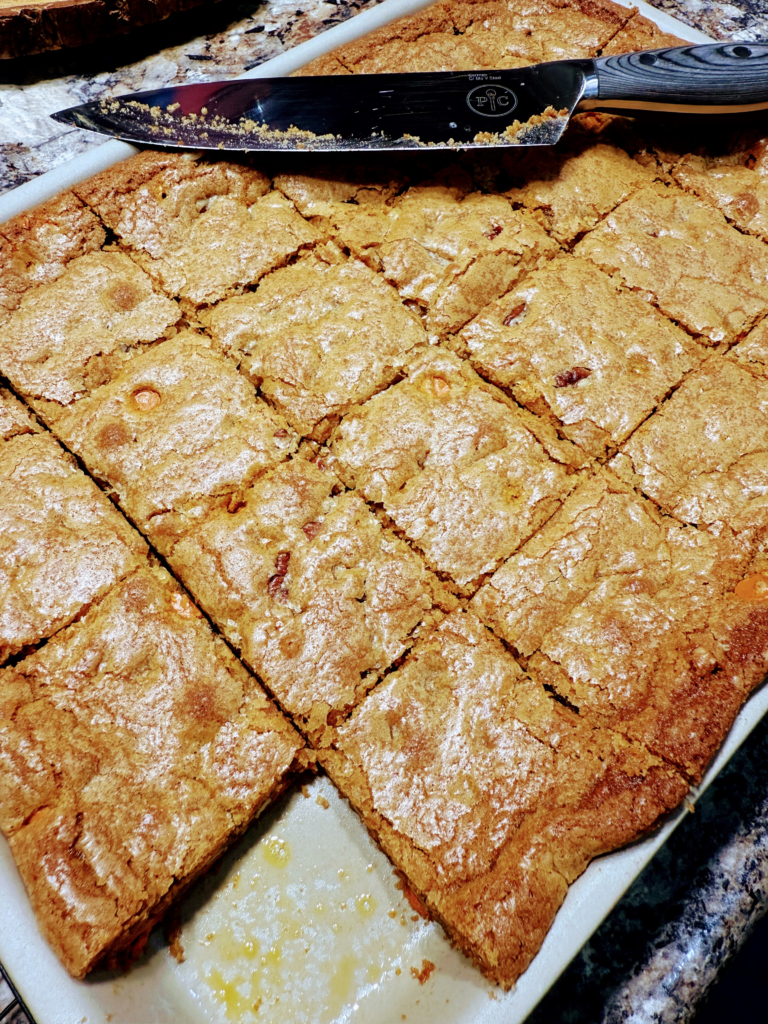Pan of Chewy Maple Pecan Cookie Bars